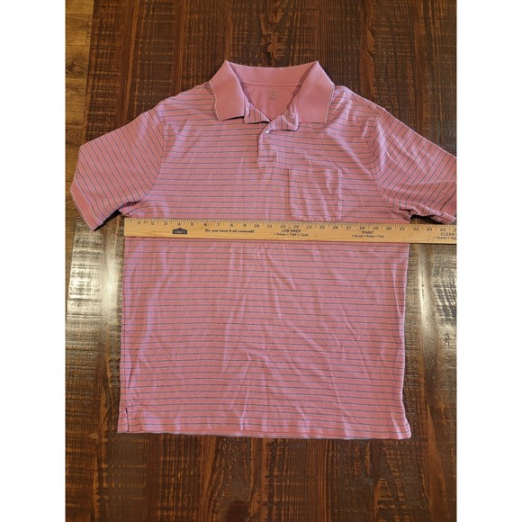 RoundTree & Yorke mens short sleeve pink striped 2 button polo size medium - Picture 3 of 6